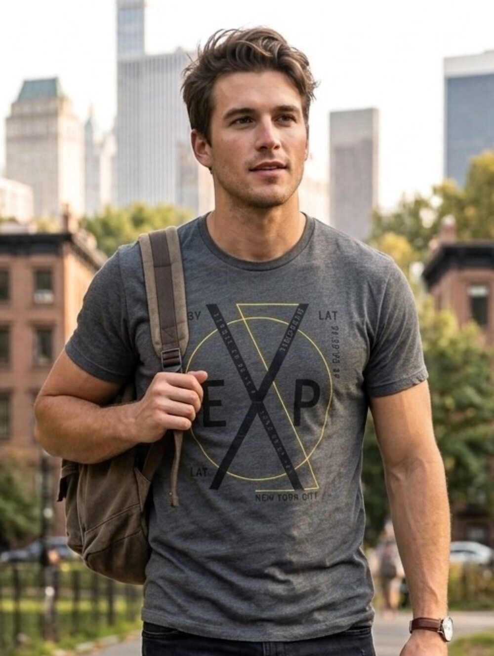 Express EXP Graphic T-Shirt Charcoal Gray Mens S